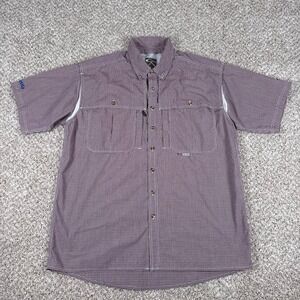 Drake Shirt Mens L Burgundy Check Short Sleeve Button Down Fishing Waterfowl